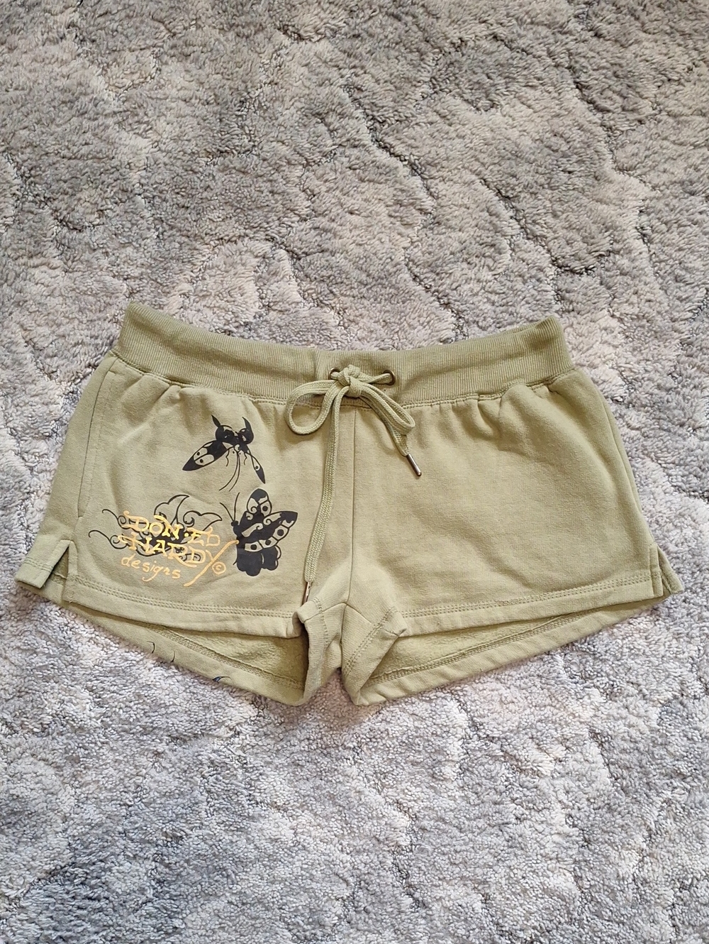 Ed Hardy Butterfly Detailed Olive Green Shorts Size L EUC